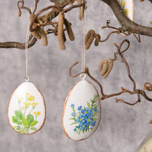 Artículo Huevos de Pascua con flores primaverales, ideales para ramos de Pascua o ventanas, 8cm, 8 piezas