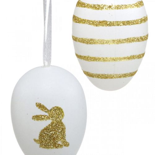 Artículo Huevos de Pascua para colgar blancos, dorados clasificados artificialmente H6cm 12pcs