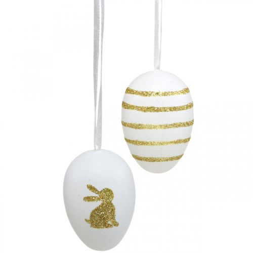 Artículo Huevos de Pascua para colgar blancos, dorados clasificados artificialmente H6cm 12pcs