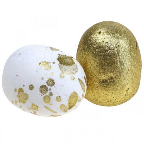 Artículo Huevos de espuma de poliestireno Huevos de Pascua de poliestireno decoración de oro blanco 3 cm 32 piezas