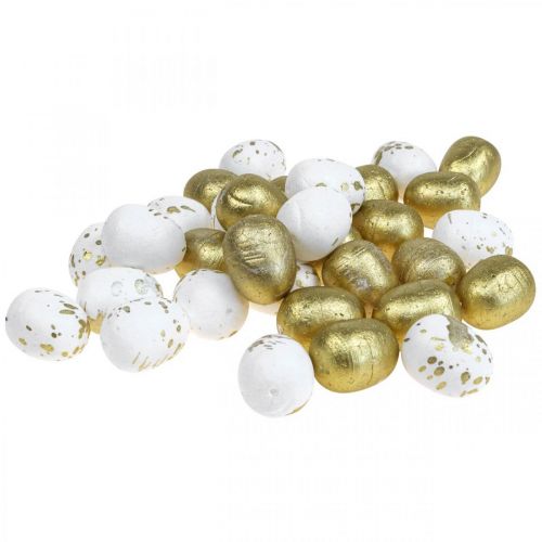 Floristik24 Huevos de poliestireno Huevos de Pascua de poliestireno decoración en oro blanco 3cm 32 piezas