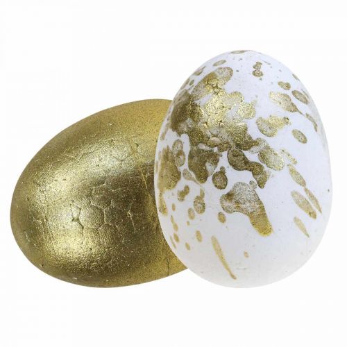 Artículo Huevos de espuma de poliestireno Huevos de Pascua de poliestireno decoración de oro blanco 5 cm 12 piezas