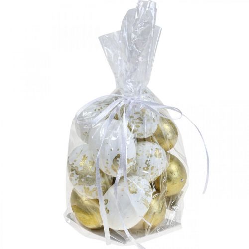 Floristik24 Huevos de espuma de poliestireno Huevos de Pascua de poliestireno decoración de oro blanco 5 cm 12 piezas