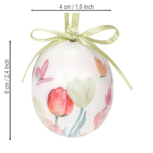 Artículo Decoración de huevo de Pascua, motivo de tulipán con cinta para colgar y decoración primaveral, 6 cm, 12 piezas