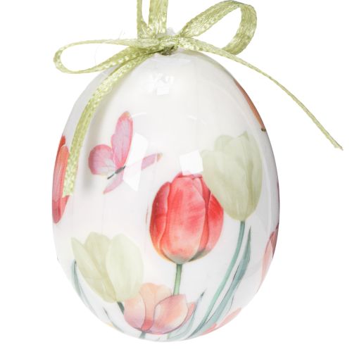 Artículo Decoración de huevo de Pascua, motivo de tulipán con cinta para colgar y decoración primaveral, 6 cm, 12 piezas