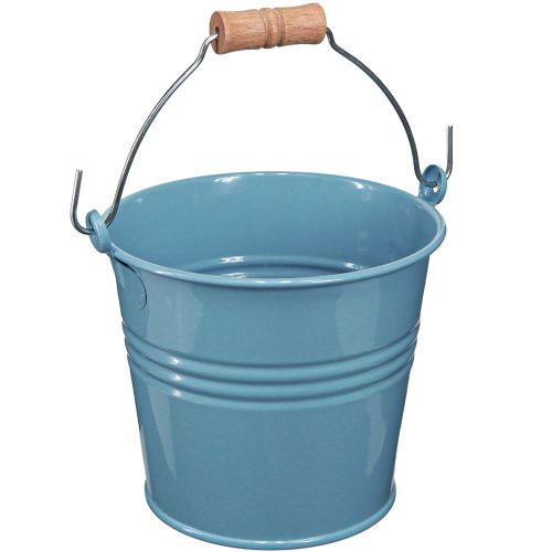 Floristik24 Maceta decorativa con mango de madera y metal, color azul, H16cm, 2 unidades