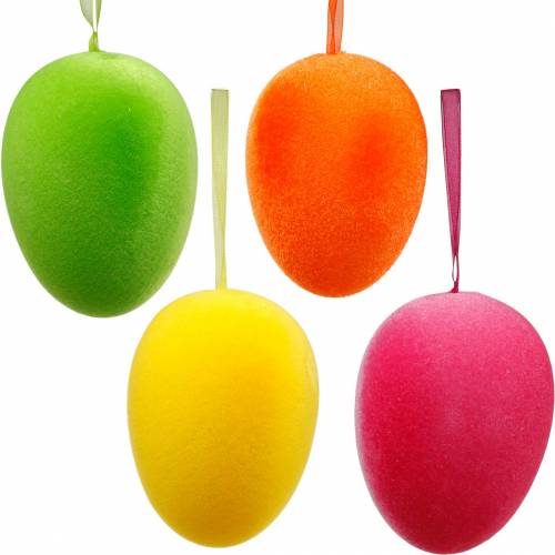 Floristik24 Huevos de Pascua coloridos para colgar, huevos flocados, Pascua, decoración primaveral 8 piezas