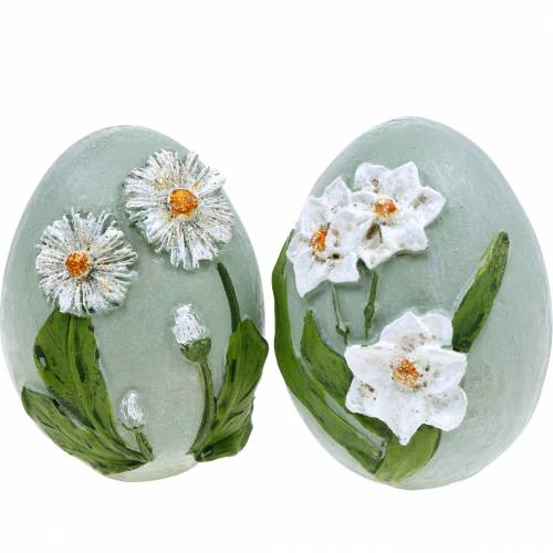 Floristik24 Huevos de Pascua con Motivos Florales Margaritas y Narcisos Azul, Verde Yeso Surtido 2pcs