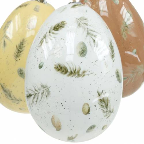Floristik24 Huevos de pascua para colgar con motivo huevos y plumas blanco, marrón, amarillo surtido 3uds