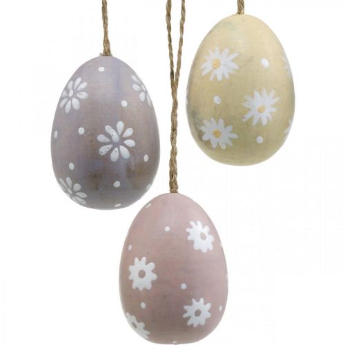 Huevos de pascua con decoración de flores para colgar huevos de madera clasificados 7cm 3pcs