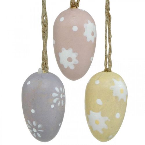 Floristik24 Mini huevos de Pascua, huevos de madera con flores, decoración de Pascua violeta, rosa, amarillo H3.5cm 6pcs