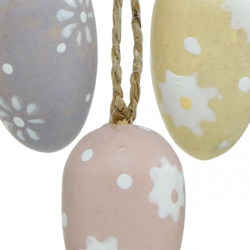 Artículo Mini huevos de Pascua, huevos de madera con flores, decoración de Pascua violeta, rosa, amarillo H3.5cm 6pcs