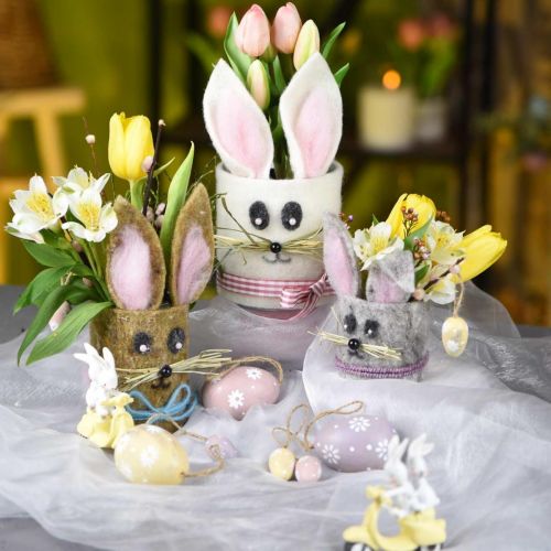 Artículo Huevos de pascua con decoración de flores para colgar huevos de madera clasificados 7cm 3pcs