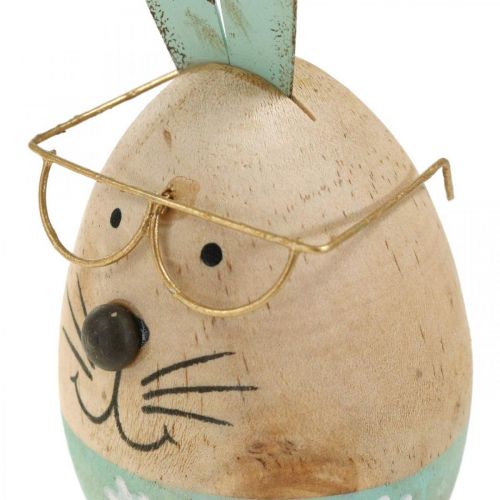 Artículo Conejito de pascua con gafas figura decorativa huevo de madera Ø5cm H13.5cm 3pcs