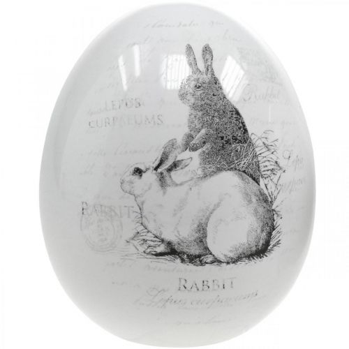 Floristik24 Huevo de cerámica, Decoración de Pascua, Huevo de Pascua con conejos blanco, negro Ø10cm H12cm juego de 2
