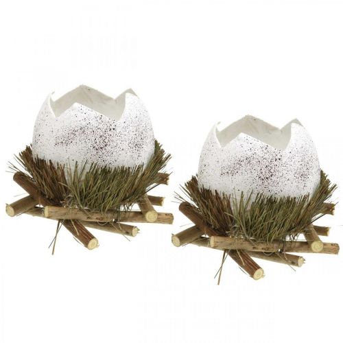 Floristik24 Decoración de Pascua, huevo en el nido, huevo decorativo, nido de pájaro Ø9cm H10cm blanco, colores naturales 4pcs