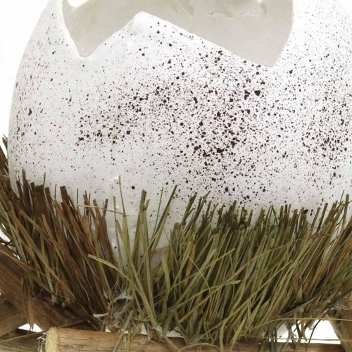 Floristik24 Decoración de Pascua, huevo en el nido, huevo decorativo, nido de pájaro Ø9cm H10cm blanco, colores naturales 4pcs