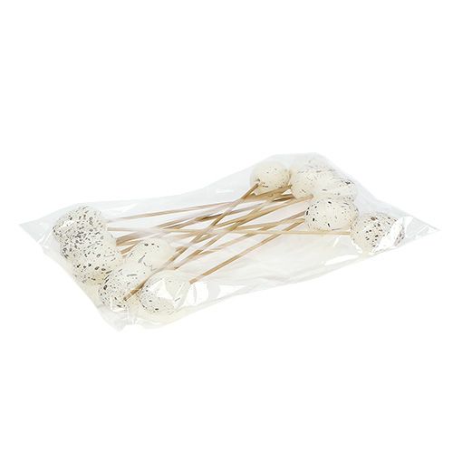 Floristik24 Huevo en palito blanco 3,5cm L18cm 12pcs