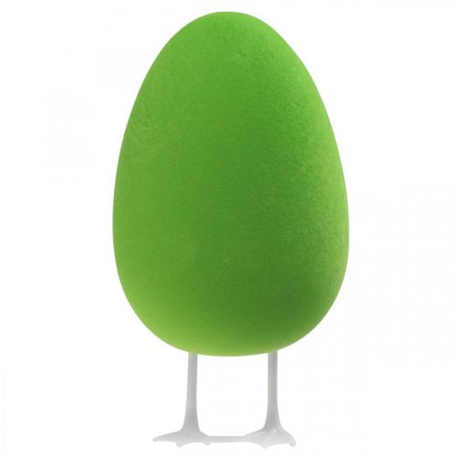 Artículo Huevo de Pascua con pies huevo decorativo flocado verde Decoración escaparate Pascua H25cm
