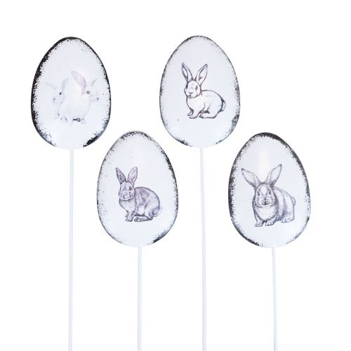 Tapón de flores huevos decorativos de metal con conejitos de Pascua 5×7cm 8ud