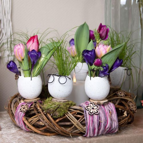 Floristik24 Huevo con vasos jarrón decorativo blanco decoración de Pascua Ø7,5cm H9cm 6 piezas
