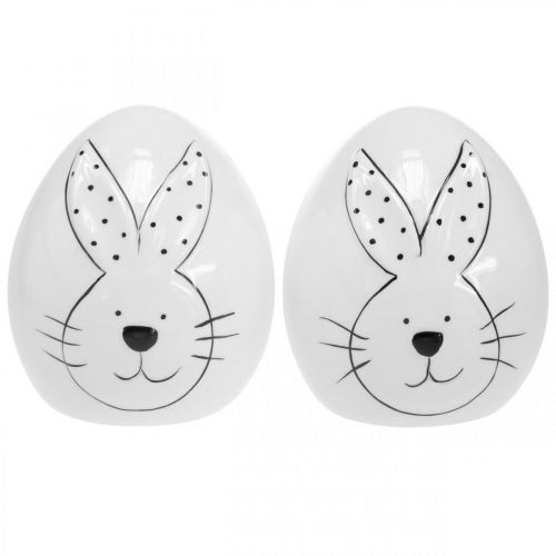 Floristik24 Huevo decorativo de cerámica con conejo, Decoración de Pascua moderna, Huevo de Pascua con motivo de conejo Ø11cm H12.5cm juego de 4