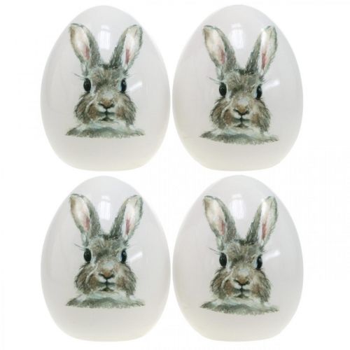 Floristik24 Huevo decorativo con motivo de conejo de pie, decoración de Pascua, conejo sobre huevo Ø8cm H10cm juego de 4