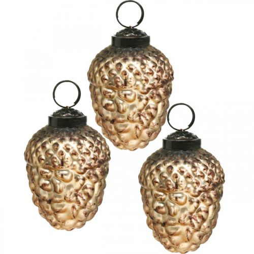 Floristik24 Bellota vidrio dorado vintage deco conos decoraciones para árboles de Navidad 5.5 × 8cm 12pcs