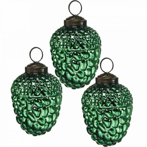 Floristik24 Bellota vidrio verde otoño decoración conos adornos para árboles de Navidad 5,5 × 8 cm 12 piezas