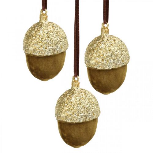 Artículo Bellotas para colgar, Adviento, decoración de árbol, decoración de otoño H6,5cm Ø4cm 6 uds.