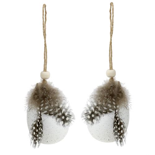 Floristik24 Huevos blancos con plumas 7cm 6pcs