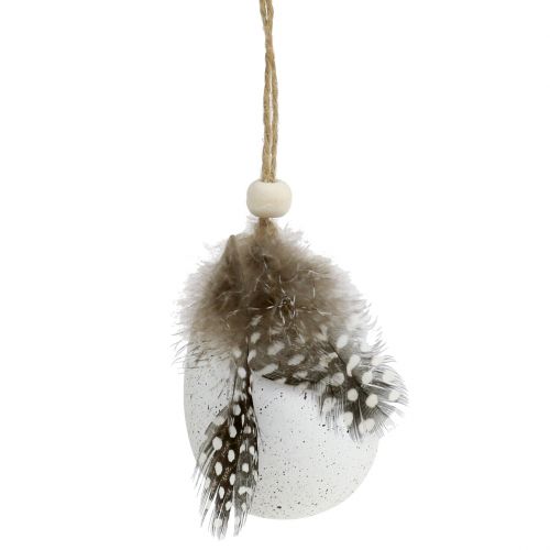 Floristik24 Huevos blancos con plumas 7cm 6pcs