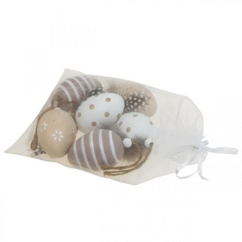 Floristik24 Huevos de pascua para colgar huevos decorativos con pluma Al. 6 cm 6 uds.
