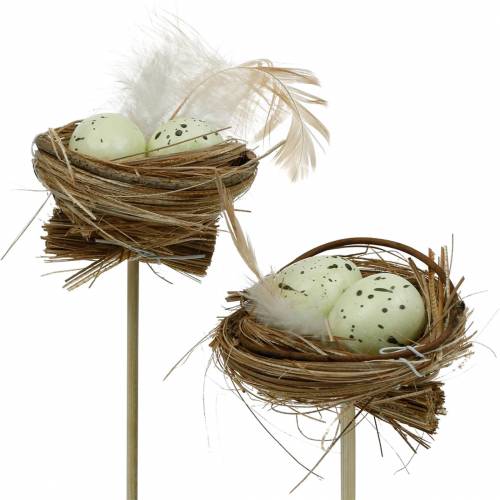 Floristik24 Enchufe decorativo nido de pájaro, decoración de Pascua, nido con huevos 23cm 6pcs