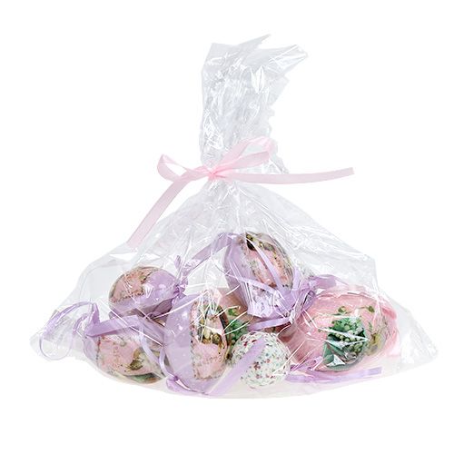 Floristik24 Huevos con estampado violeta-rosa 5-8cm 8pcs