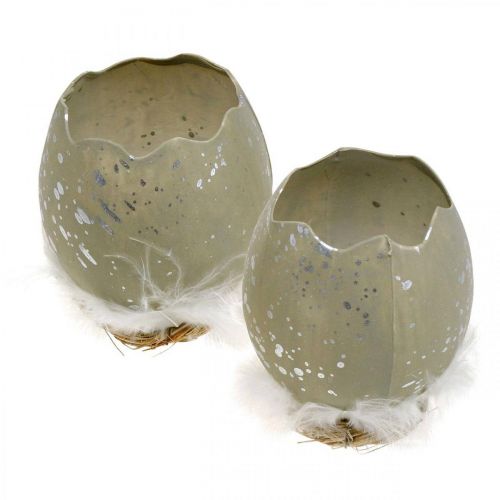 Artículo Huevo para decorar, Pascua, medio huevo decorativo, decoración primaveral Ø8cm H10cm gris, plata 4pcs