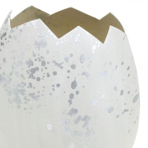 Floristik24 Huevo decorativo, mitad de huevo para decorar, decoración de Pascua Ø10,5cm H14,5cm blanco, plata 3pcs