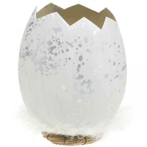 Floristik24 Huevo decorativo, mitad de huevo para decorar, decoración de Pascua Ø10,5cm H14,5cm blanco, plata 3pcs