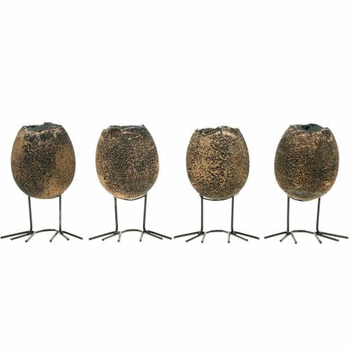 Floristik24 Huevo con patas macetero cáscara de huevo marrón dorado 13cm 4uds