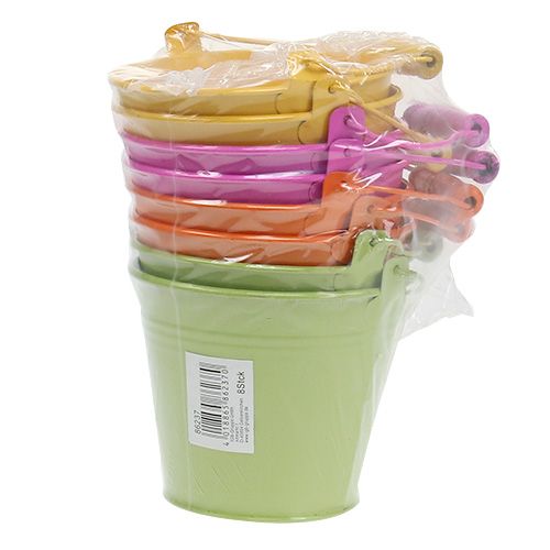 Floristik24 Cubo con asa colorido Ø12cm H10cm 8 piezas