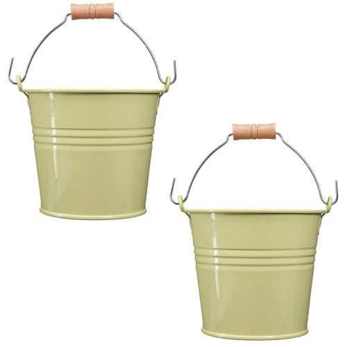 Artículo Cubo Maceta Metal Asa Verde-Amarillo 20x17.5x16cm 2uds