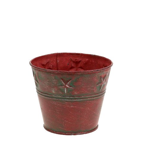 Floristik24 Cubo rojo con estrellas Ø12cm H10cm 1p