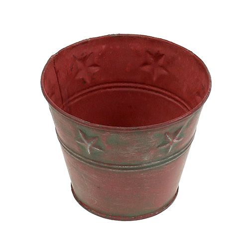 Floristik24 Cubo rojo con estrellas Ø12cm H10cm 1p