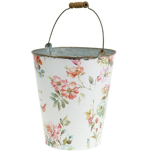 Floristik24 Cubo blanco con estampado de flores Ø20,5cm H22,5cm