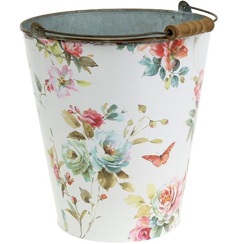 Floristik24 Cubo blanco con estampado de flores Ø20,5cm H22,5cm