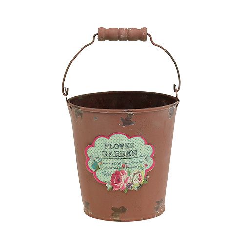 Floristik24 Cubo con motivo Marrón acabado envejecido Ø11cm H12cm