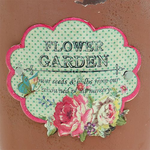 Floristik24 Cubo con motivo Marrón acabado envejecido Ø11cm H12cm