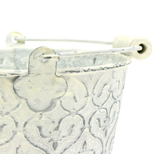 Floristik24 Cubo de zinc con decoración crème lavada Ø13,5cm H12cm
