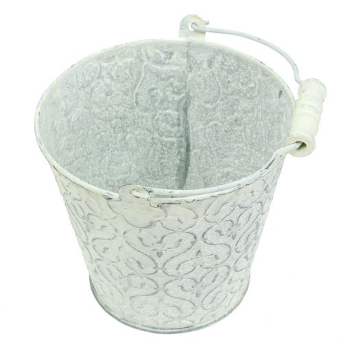 Floristik24 Cubo de zinc con decoración crème lavada Ø13,5cm H12cm