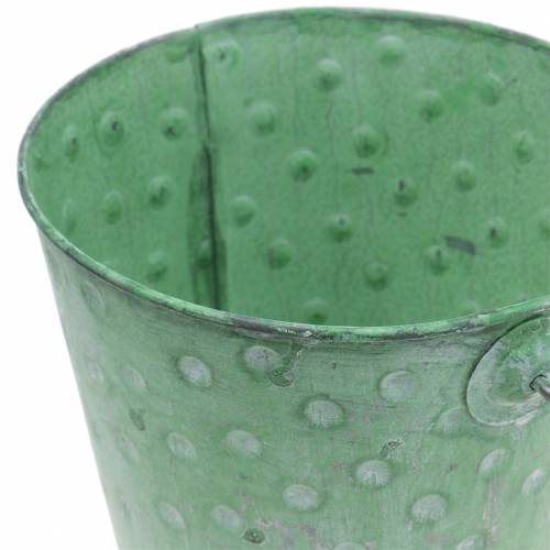 Floristik24 Cubo macetero decorativo con lunares metal verde lavado Ø13cm H12.5cm